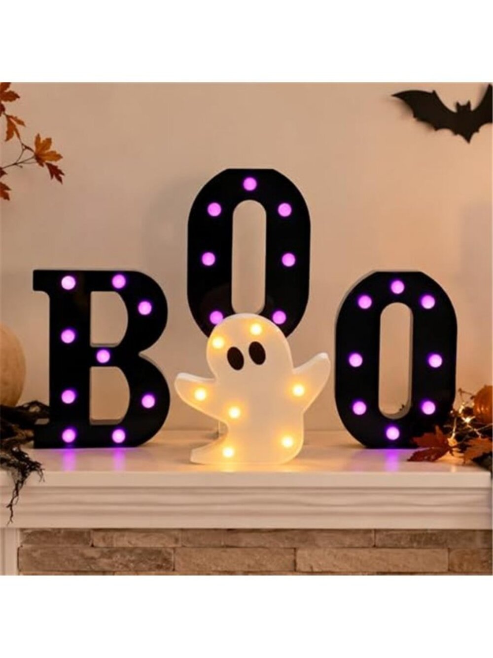 Autumn Halloween Decorations BOO Marquee Letters with Ghost Light Purple LED